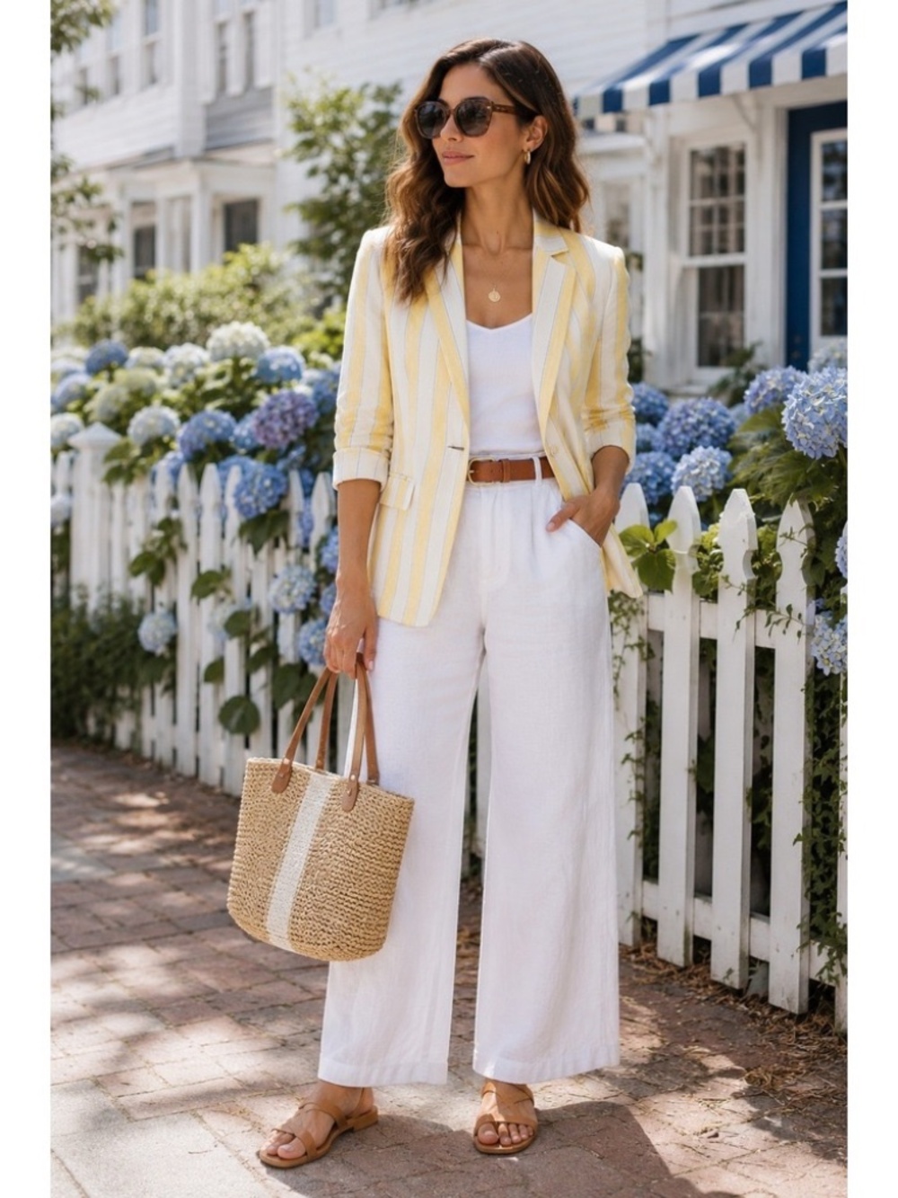 FRAME Linen Stripe Blazer Yellow Golden Haze Small